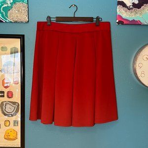 Doublju Brick Red Pleated Midi Skirt with Elastic Waist Band